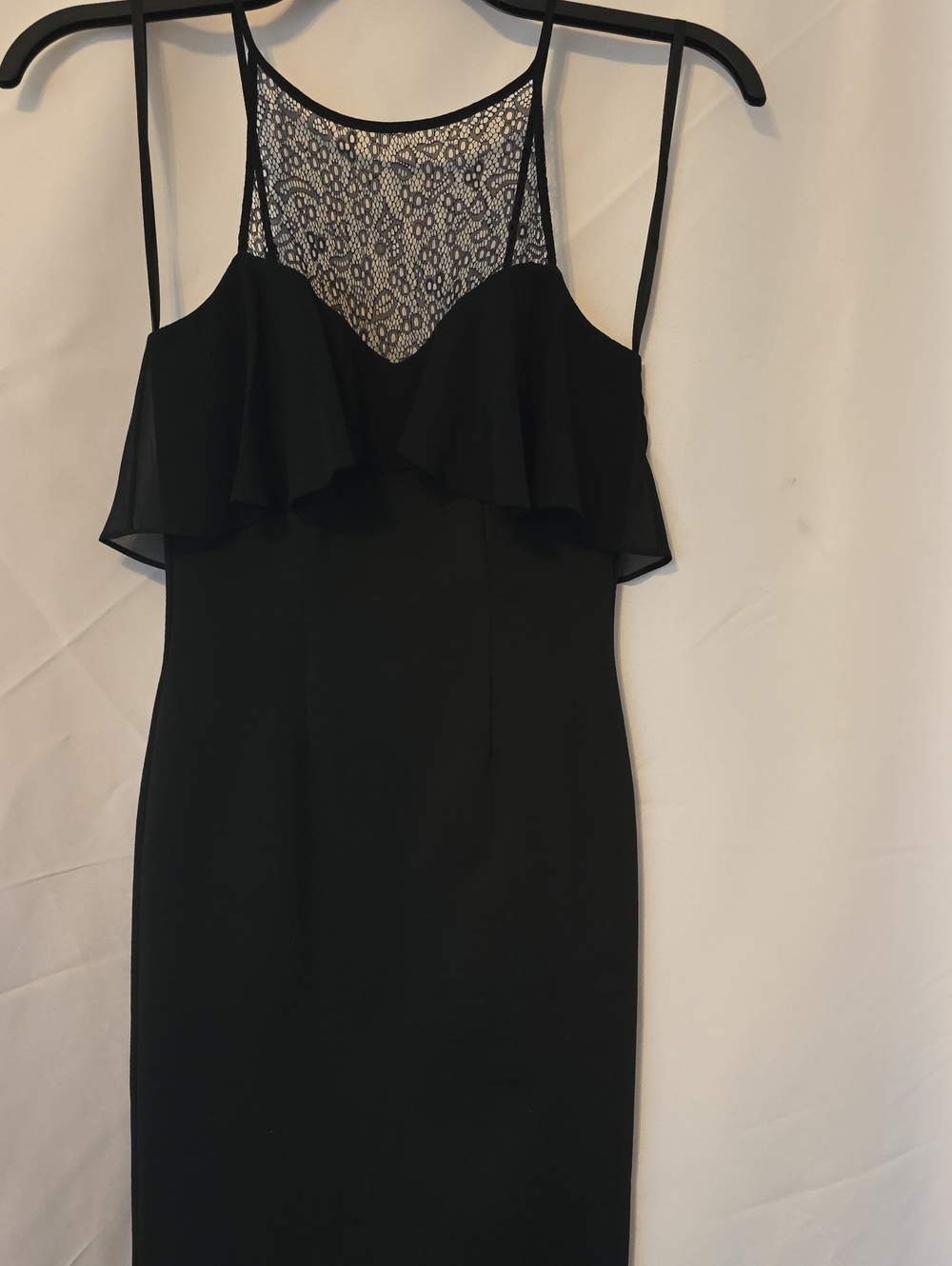 BCBGeneration Black Lace-Panel Ruffle Midi Dress